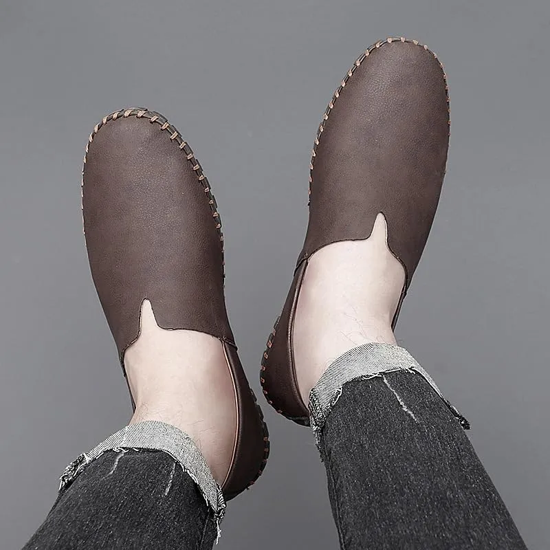 Men's Loafers Round Toe Vegan Leather Loafer Shoes Comfortable Slip Resistant Lightweight Walking Slip-on
