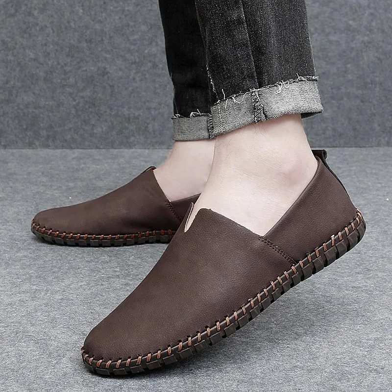Men's Loafers Round Toe Vegan Leather Loafer Shoes Comfortable Slip Resistant Lightweight Walking Slip-on