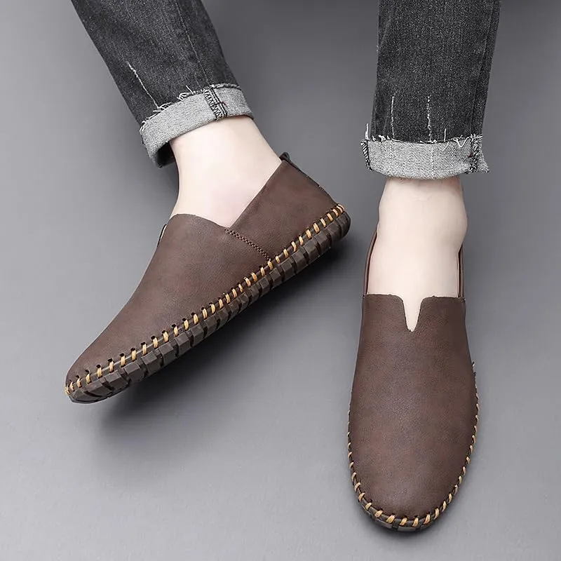 Men's Loafers Round Toe Vegan Leather Loafer Shoes Comfortable Slip Resistant Lightweight Walking Slip-on
