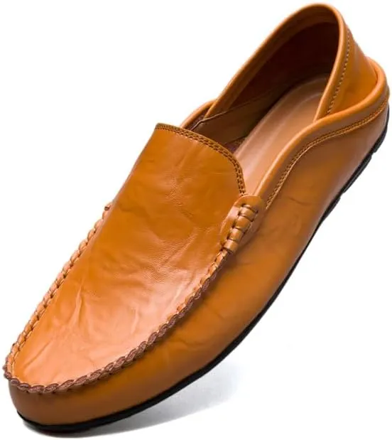 Men's Premium Genuine Leather Casual Slip on Loafers Breathable Driving Shoes Fashion Slipper
