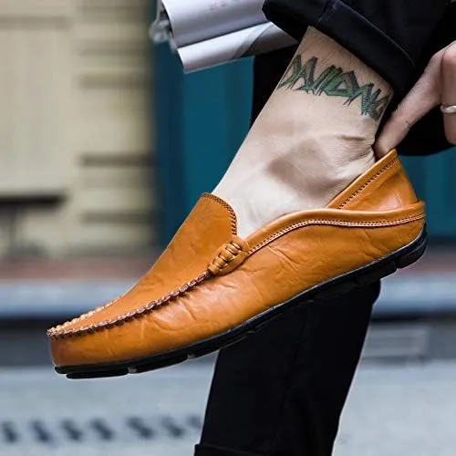 Men's Premium Genuine Leather Casual Slip on Loafers Breathable Driving Shoes Fashion Slipper