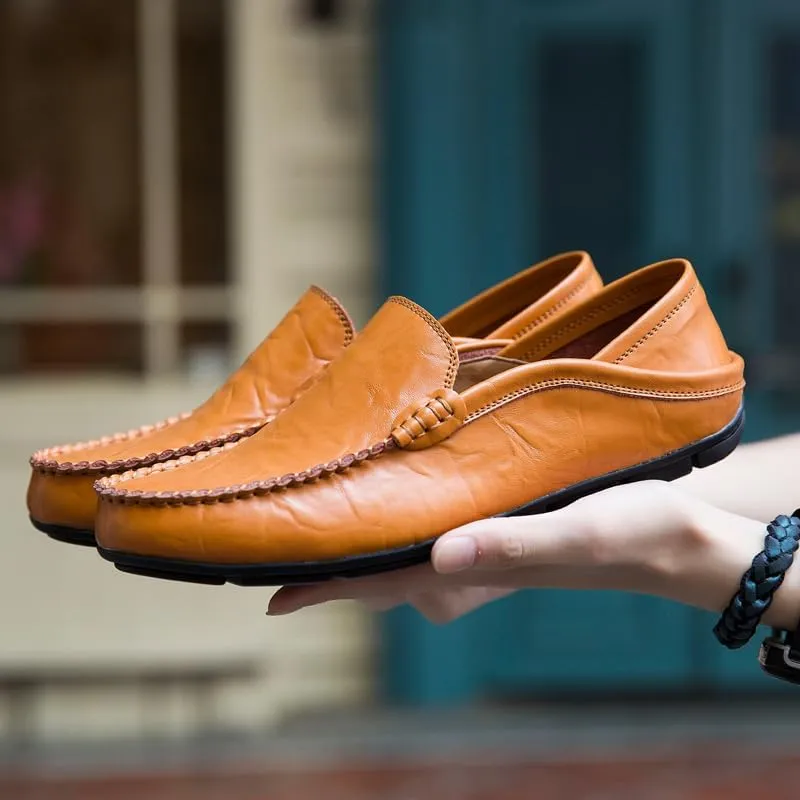 Men's Premium Genuine Leather Casual Slip on Loafers Breathable Driving Shoes Fashion Slipper