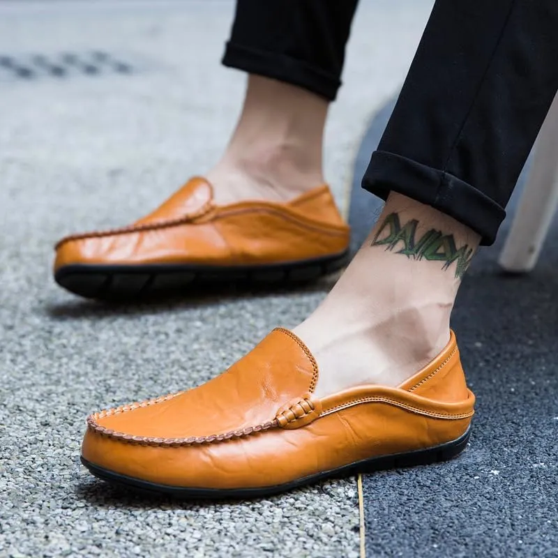 Men's Premium Genuine Leather Casual Slip on Loafers Breathable Driving Shoes Fashion Slipper
