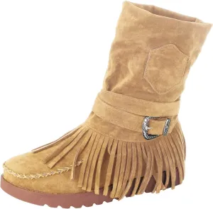 Mid Calf Boots for Women Comfortable Boots for Women Casual Fashion Round Toe Retro Short Women's Fringe Boots Comfy