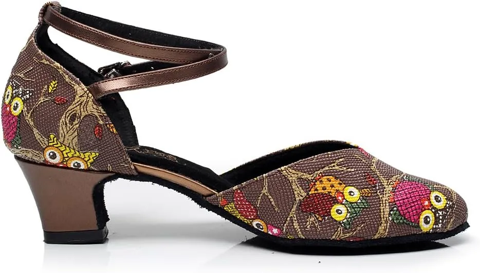 Minishion QJ6235 Women's Comfort Ankle Strap Pleather Latin Salsa Ballroom Dance Shoes