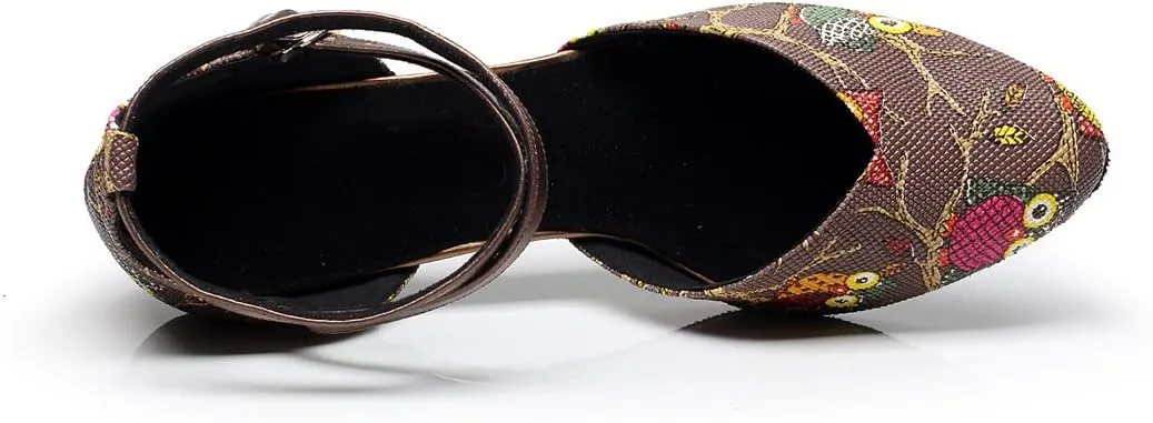 Minishion QJ6235 Women's Comfort Ankle Strap Pleather Latin Salsa Ballroom Dance Shoes