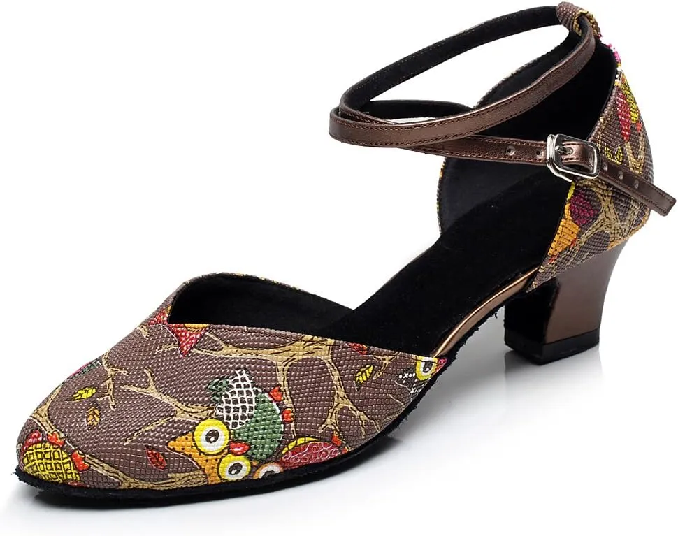 Minishion QJ6235 Women's Comfort Ankle Strap Pleather Latin Salsa Ballroom Dance Shoes