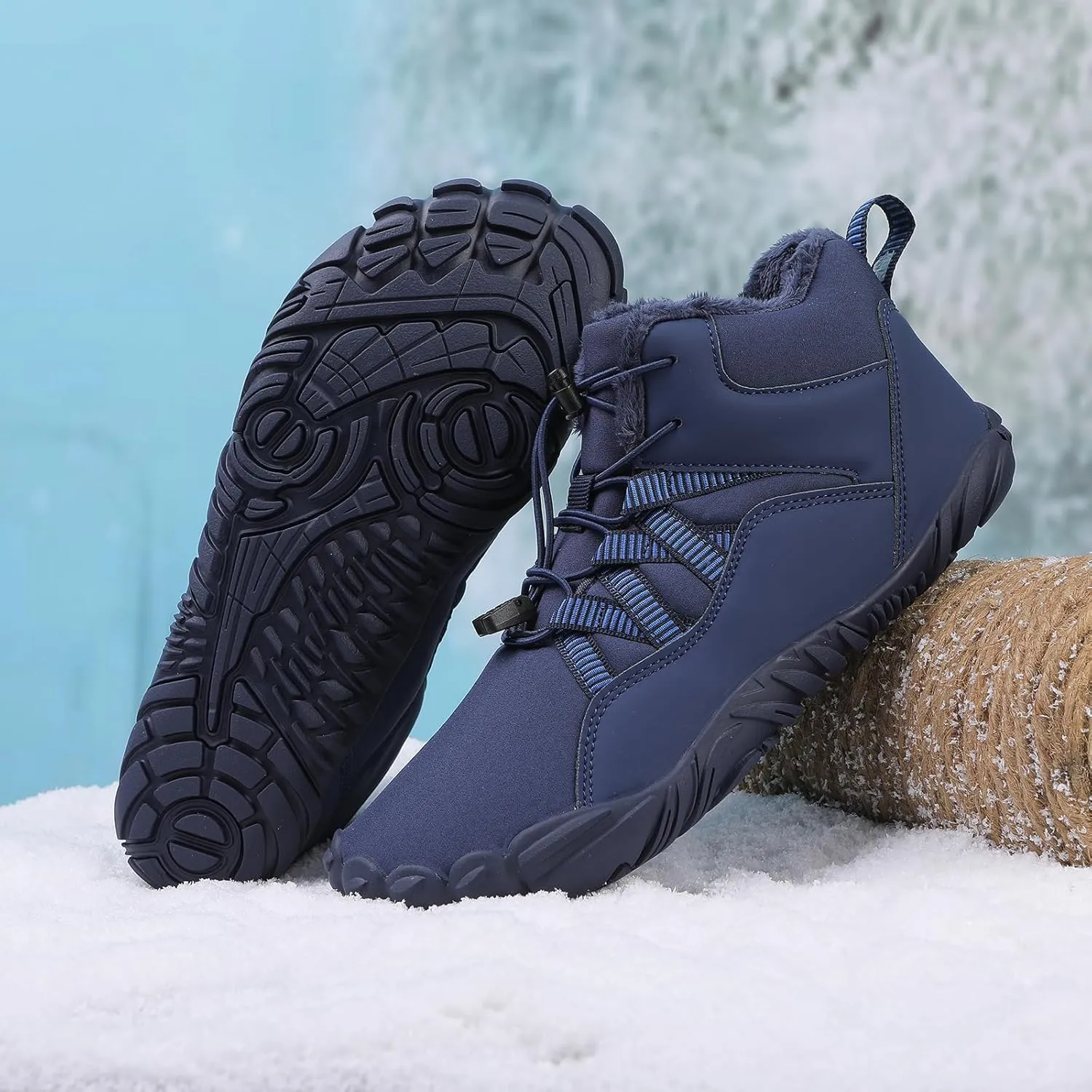 Mmoneyake Winter Snow Shoes for Women Men Warm Fur Lined Waterproof Snow Sneakers Minimalist Boot Barefoot Warm Ankle Booties Hiking Trekking Boots Comfortable Outdoor Anti Slip Shoes 2025
