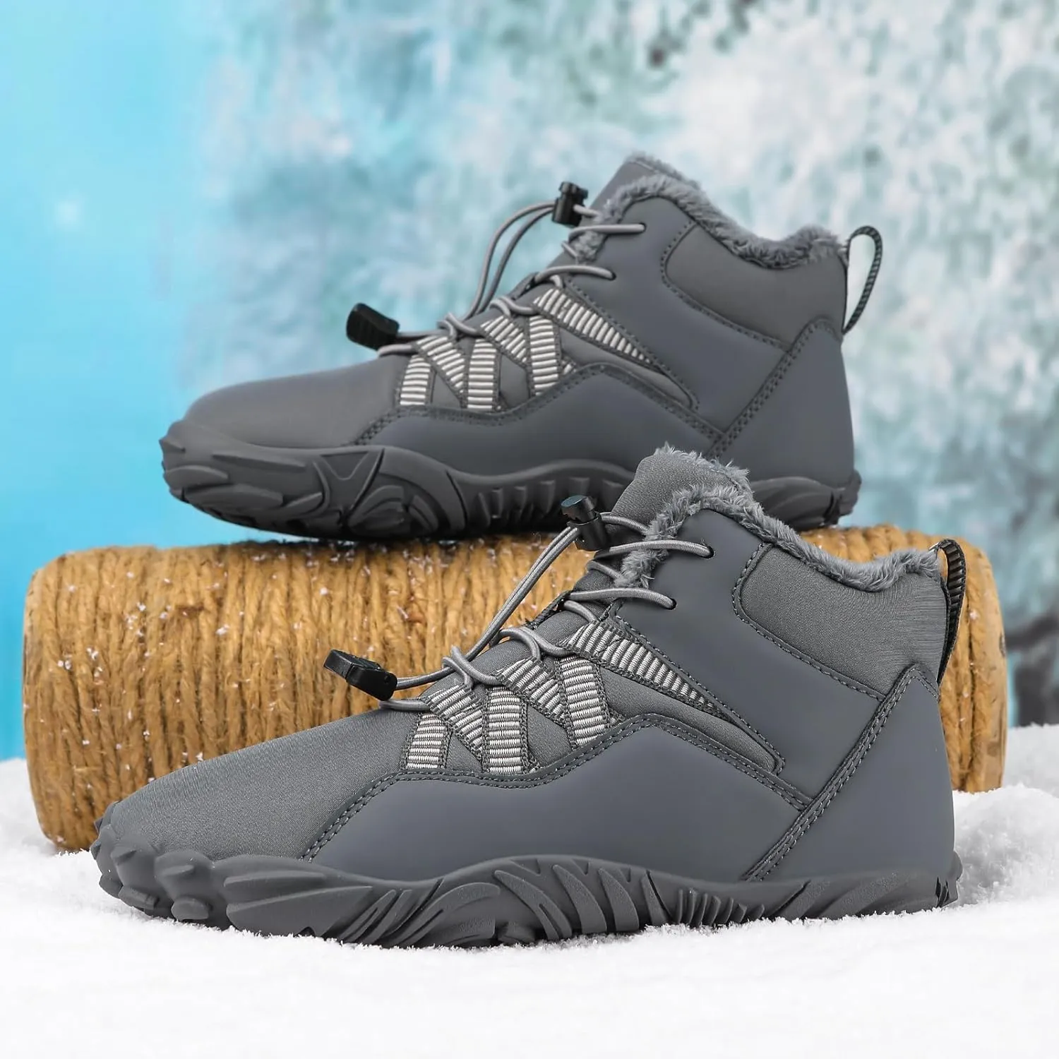 Mmoneyake Winter Snow Shoes for Women Men Warm Fur Lined Waterproof Snow Sneakers Minimalist Boot Barefoot Warm Ankle Booties Hiking Trekking Boots Comfortable Outdoor Anti Slip Shoes 2025