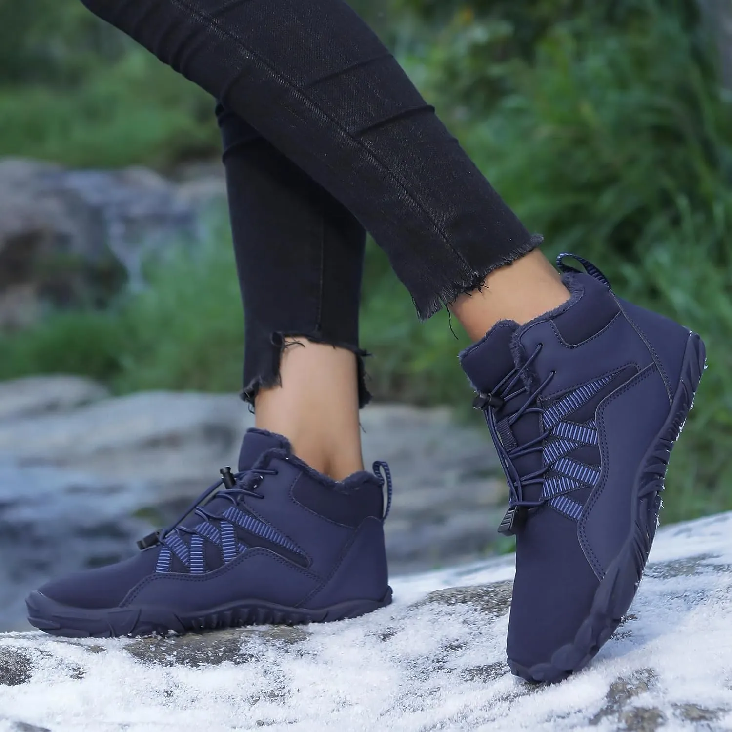 Mmoneyake Winter Snow Shoes for Women Men Warm Fur Lined Waterproof Snow Sneakers Minimalist Boot Barefoot Warm Ankle Booties Hiking Trekking Boots Comfortable Outdoor Anti Slip Shoes 2025
