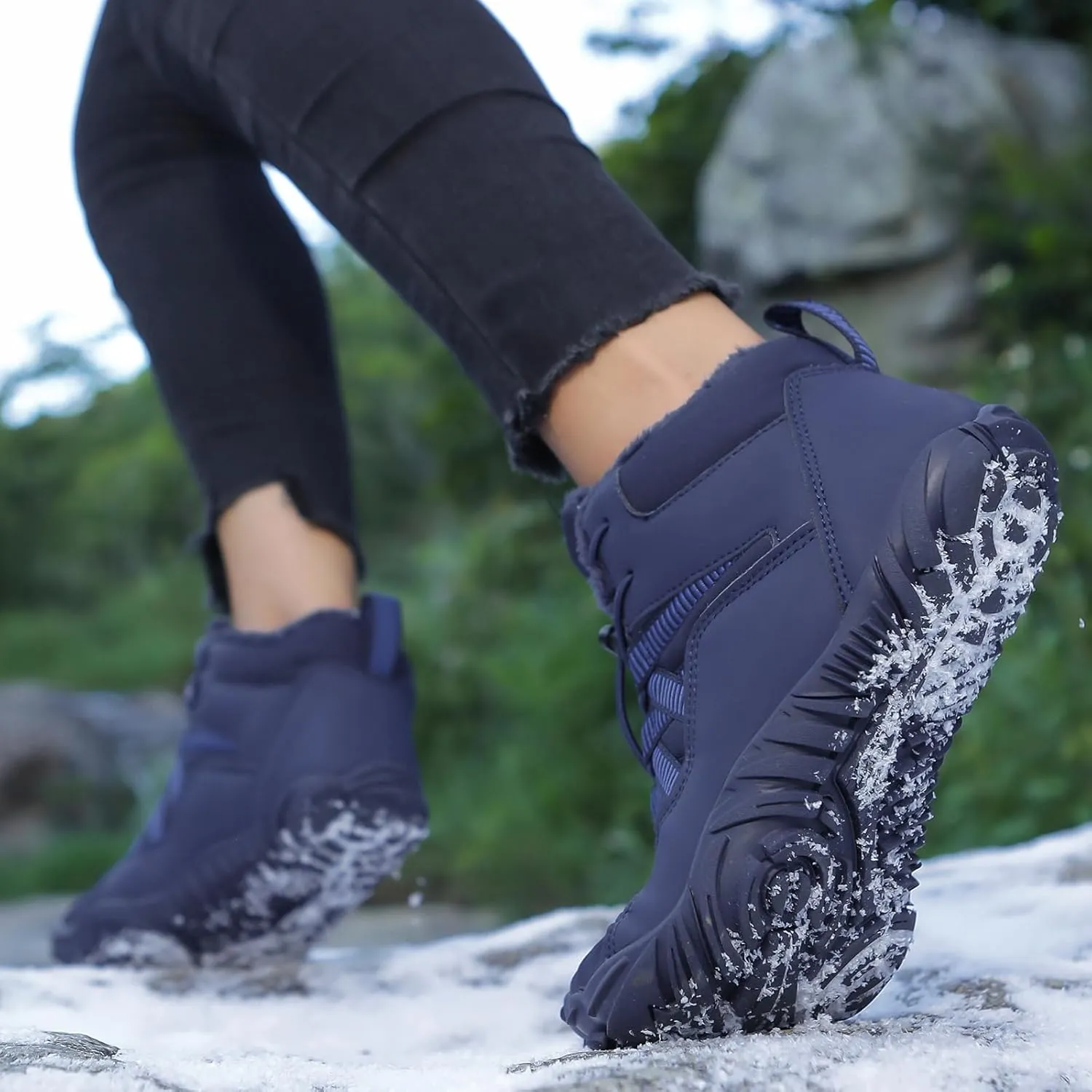 Mmoneyake Winter Snow Shoes for Women Men Warm Fur Lined Waterproof Snow Sneakers Minimalist Boot Barefoot Warm Ankle Booties Hiking Trekking Boots Comfortable Outdoor Anti Slip Shoes 2025