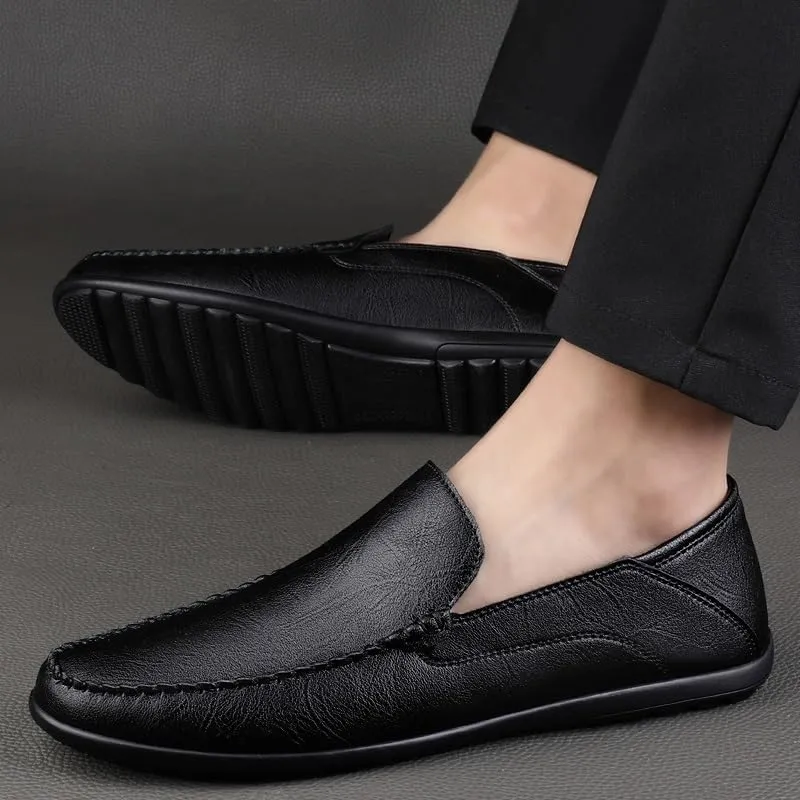 New Loafers for Men Leather Stitching Details Loafers Flexible Lightweight Comfortable Fashion Slip On