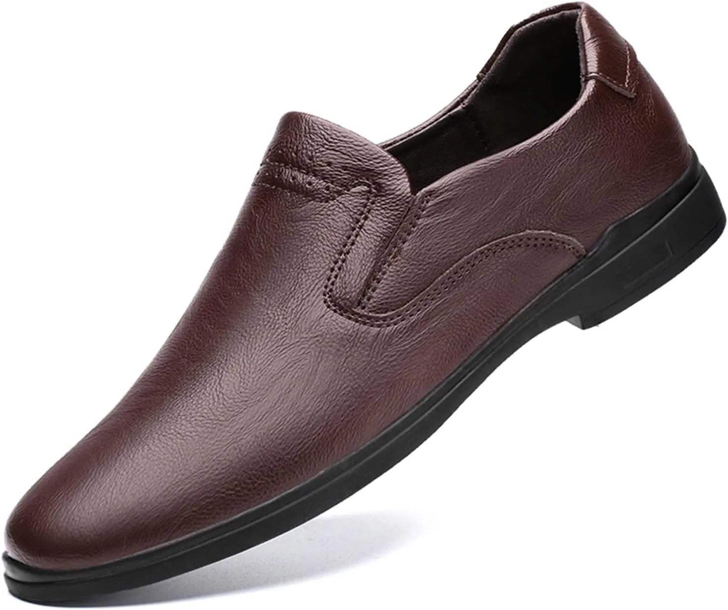 New Men's Loafers Round Toe Simple Venetian Loafers Leather Flexible Lightweight Resistant Wedding Slip On