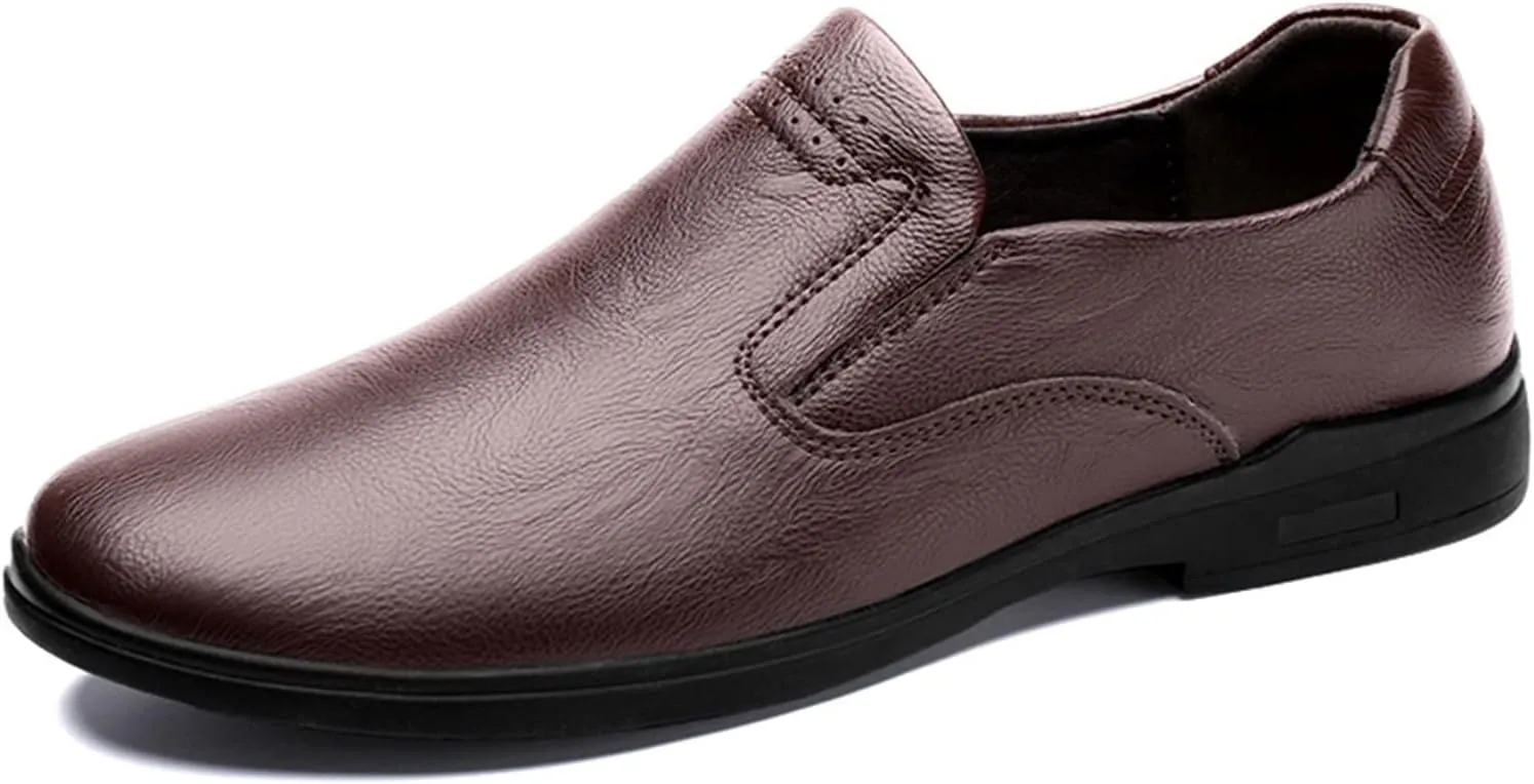 New Men's Loafers Round Toe Simple Venetian Loafers Leather Flexible Lightweight Resistant Wedding Slip On