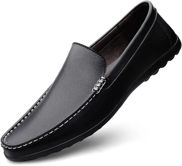 New Men's Loafers Round Toe Solid Color Faux Leather Comfortable Lightweight Anti-Slip Classic Casual Slip-ons