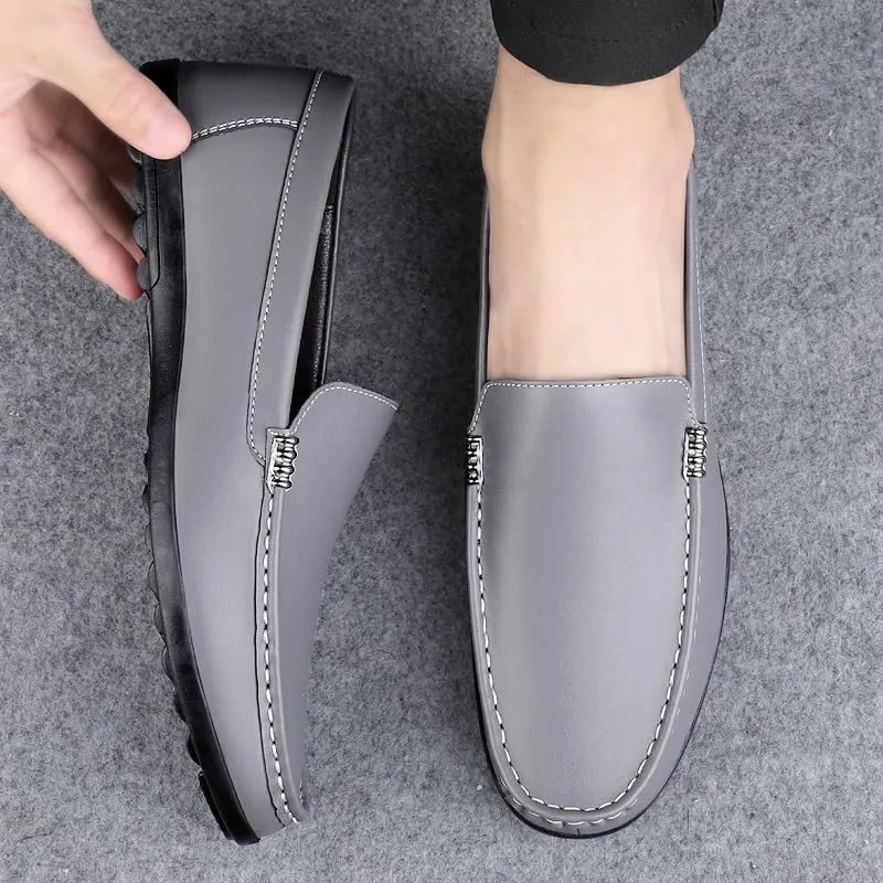 New Men's Loafers Round Toe Solid Color Faux Leather Comfortable Lightweight Anti-Slip Classic Casual Slip-ons