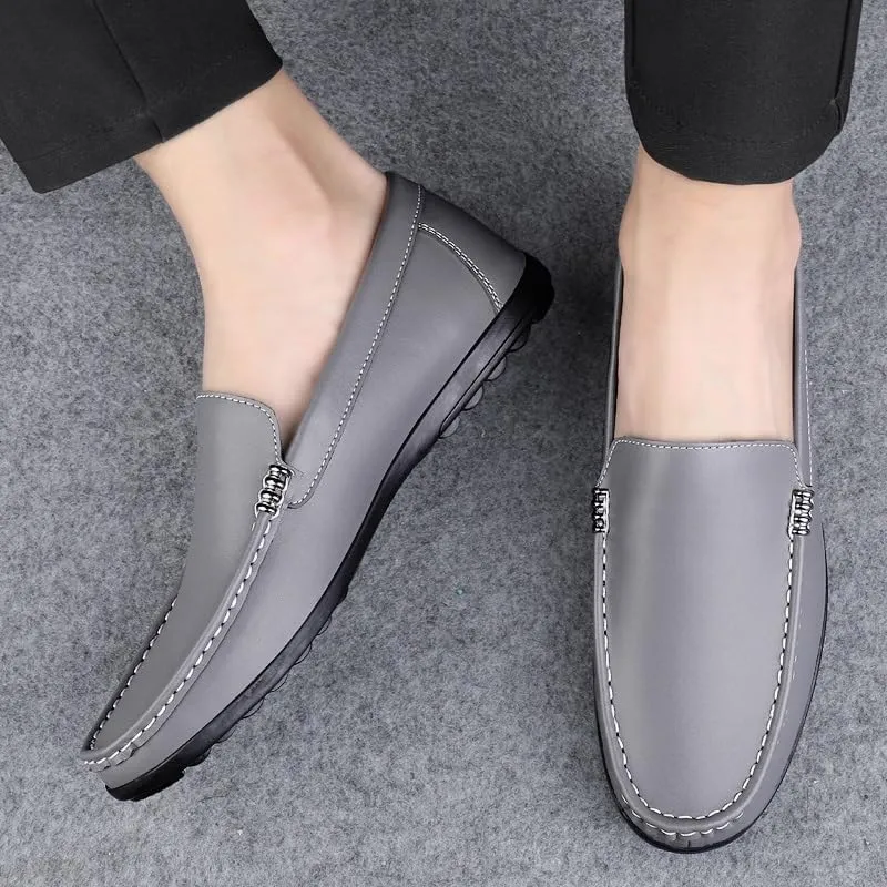 New Men's Loafers Round Toe Solid Color Faux Leather Comfortable Lightweight Anti-Slip Classic Casual Slip-ons