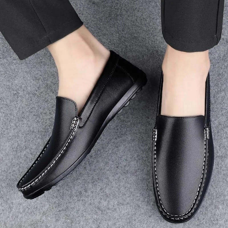 New Men's Loafers Round Toe Solid Color Faux Leather Comfortable Lightweight Anti-Slip Classic Casual Slip-ons