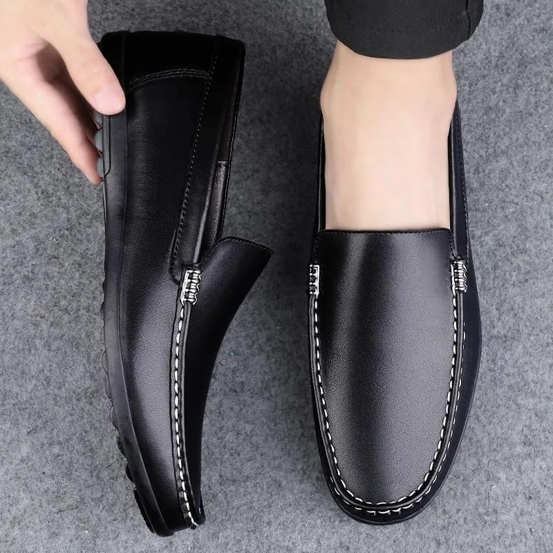 New Men's Loafers Round Toe Solid Color Faux Leather Comfortable Lightweight Anti-Slip Classic Casual Slip-ons