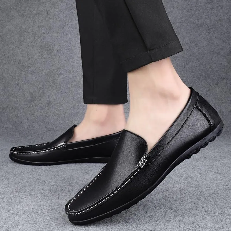New Men's Loafers Round Toe Solid Color Faux Leather Comfortable Lightweight Anti-Slip Classic Casual Slip-ons