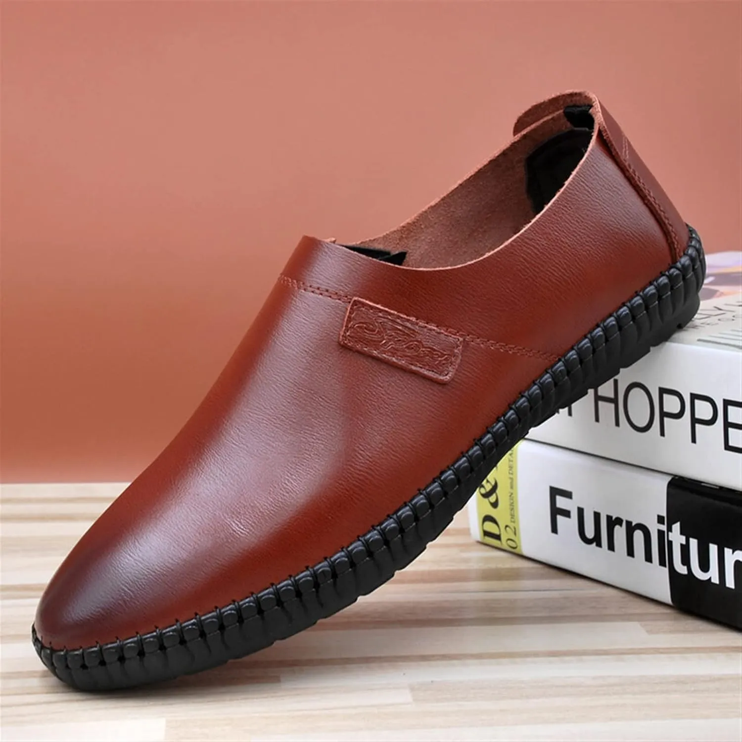 New Mens Loafers Shoe Genuine Leather Round Toe Breathable Flexible Slip Resistant Comfortable Classic Slip-on