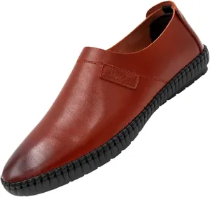 New Mens Loafers Shoe Genuine Leather Round Toe Breathable Flexible Slip Resistant Comfortable Classic Slip-on
