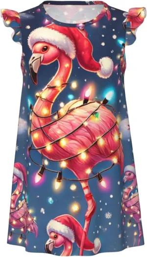 Nightshirt Nightgown Shining Christmas Flamingo Light Pajama Dresses Sleepwear Nightie