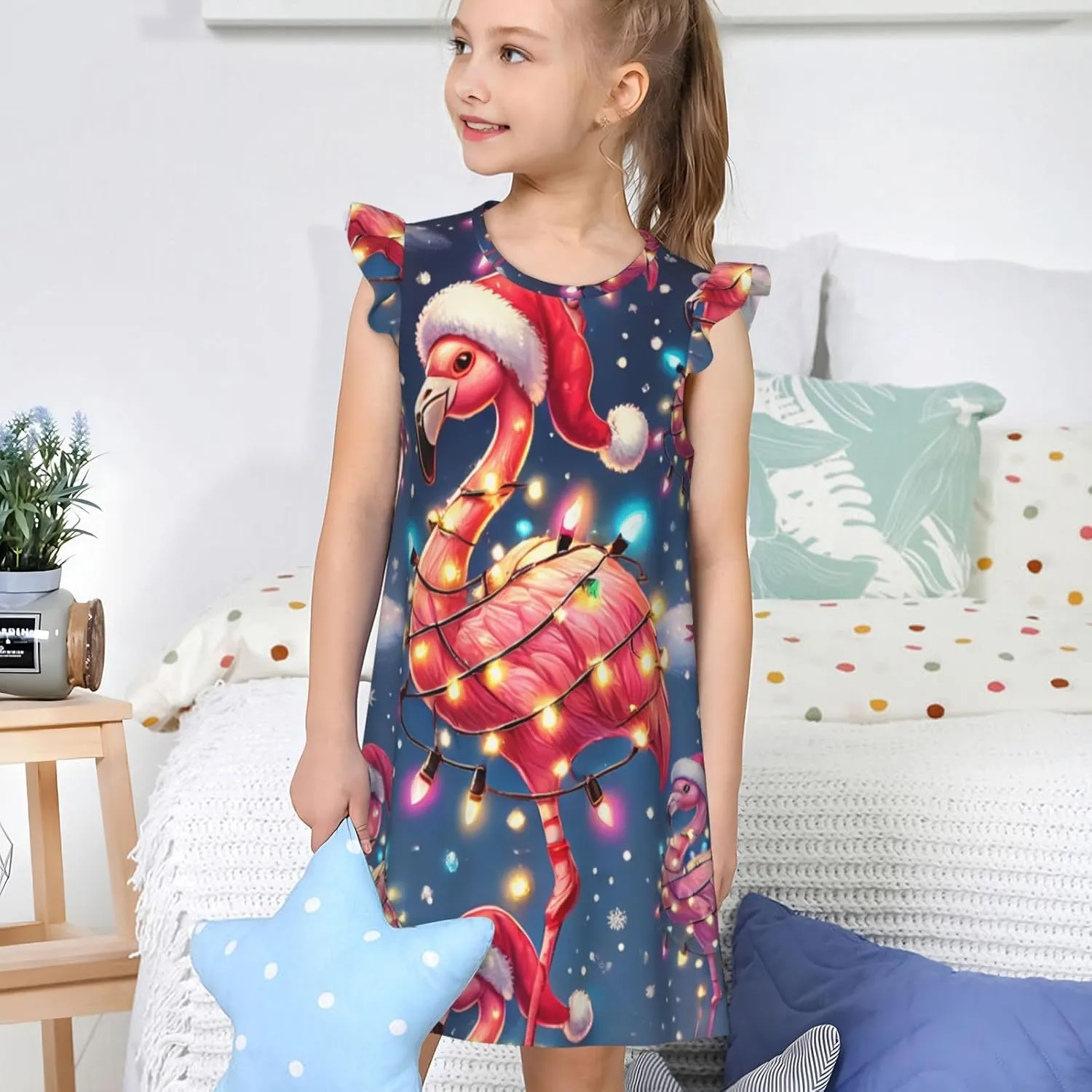 Nightshirt Nightgown Shining Christmas Flamingo Light Pajama Dresses Sleepwear Nightie