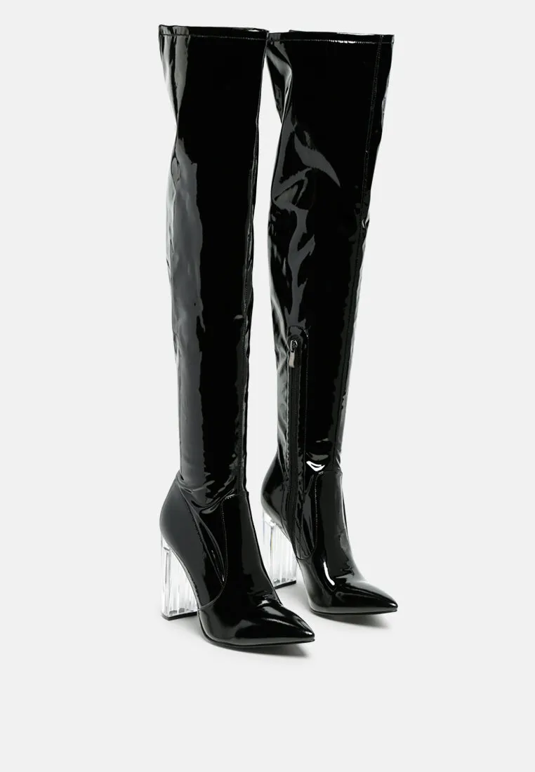 noire thigh high long boots in patent pu