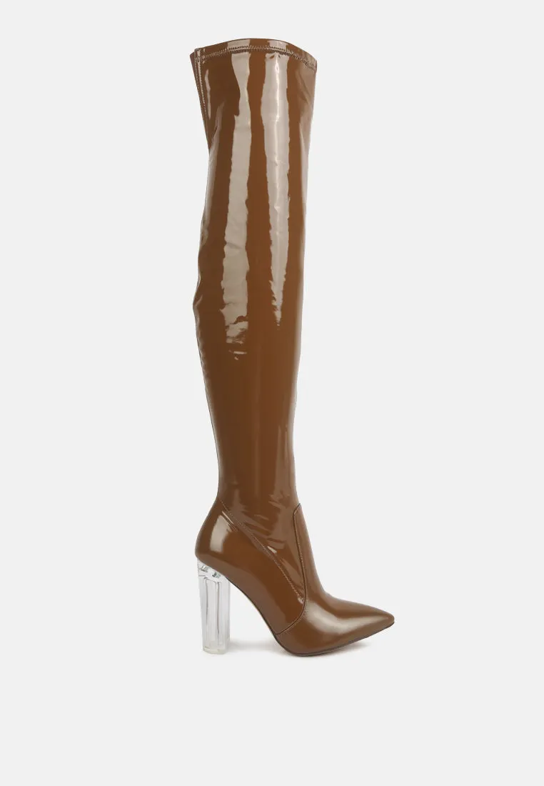 noire thigh high long boots in patent pu