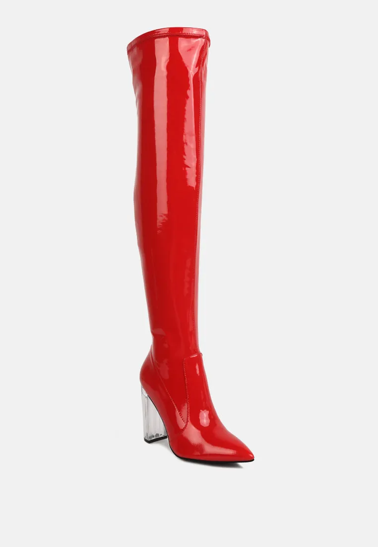 noire thigh high long boots in patent pu