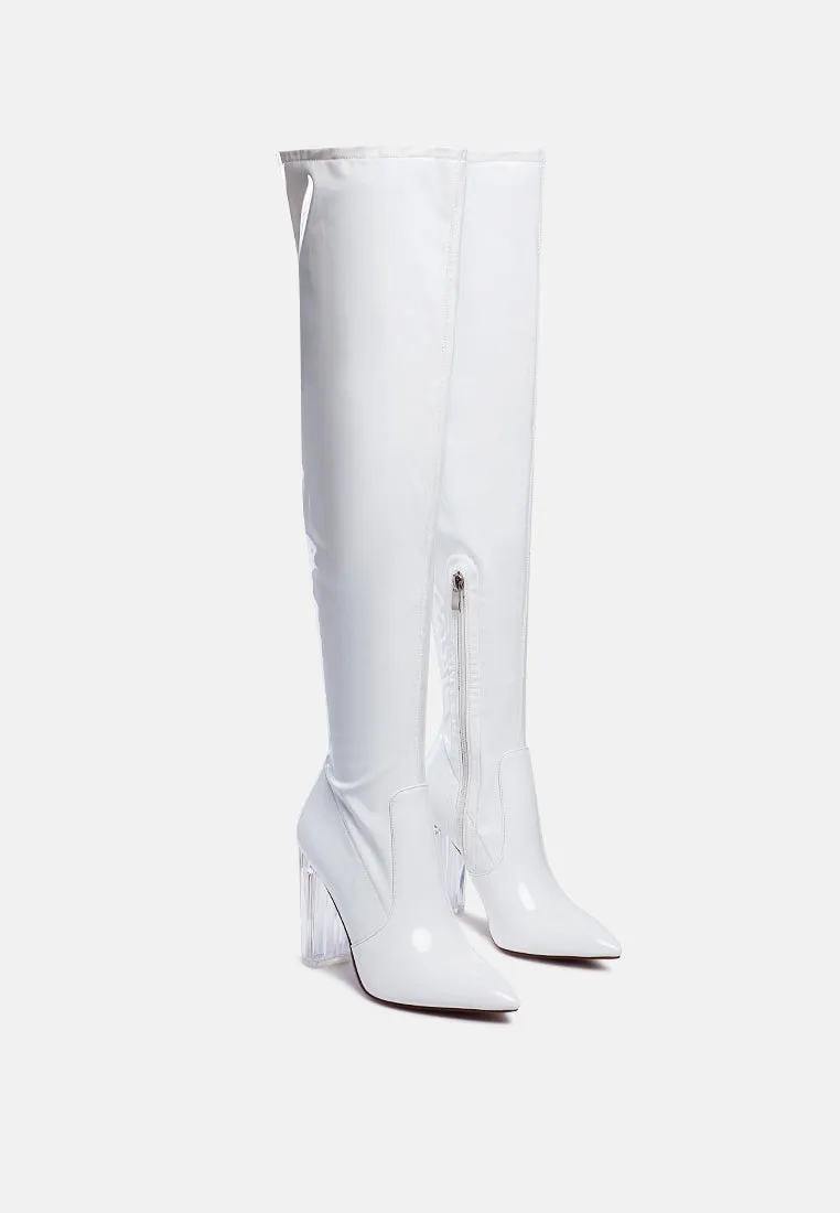 noire thigh high long boots in patent pu