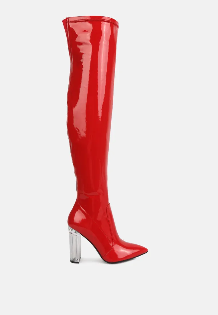 noire thigh high long boots in patent pu