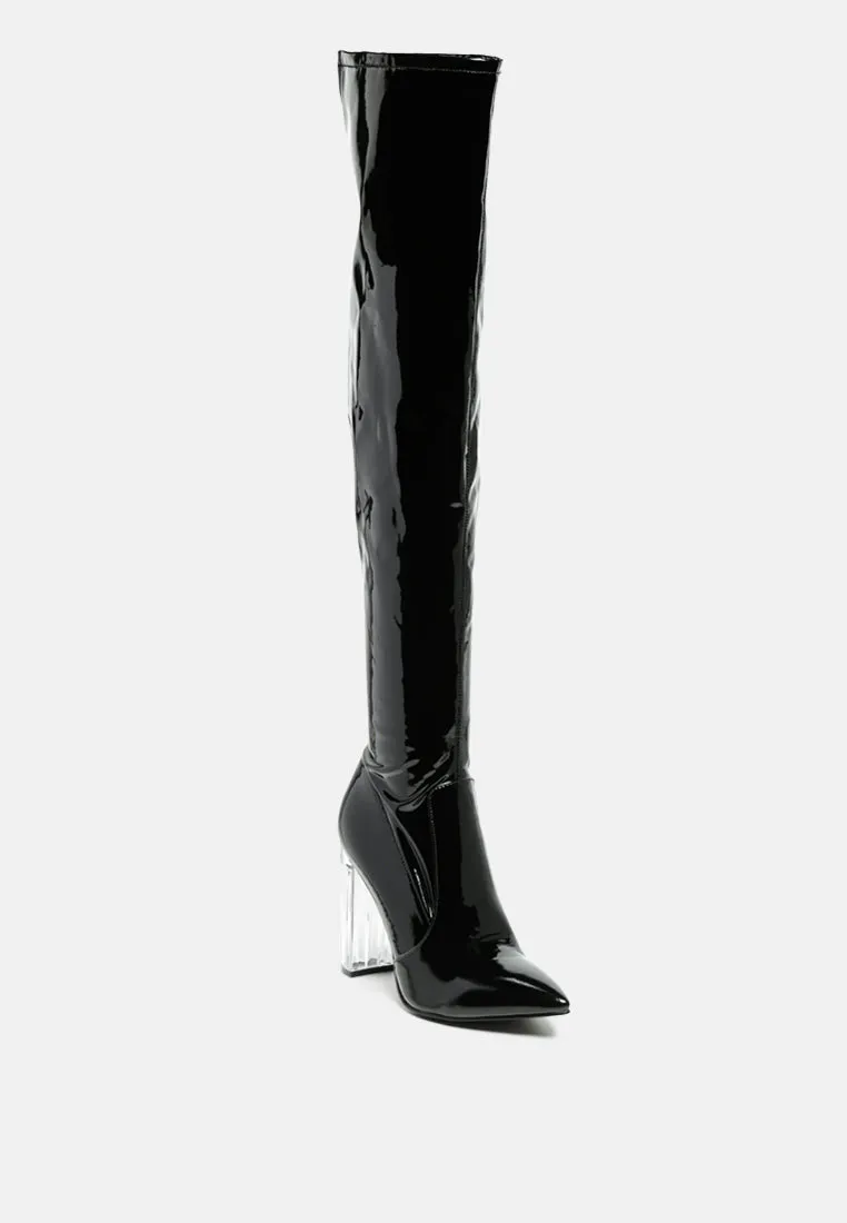 noire thigh high long boots in patent pu