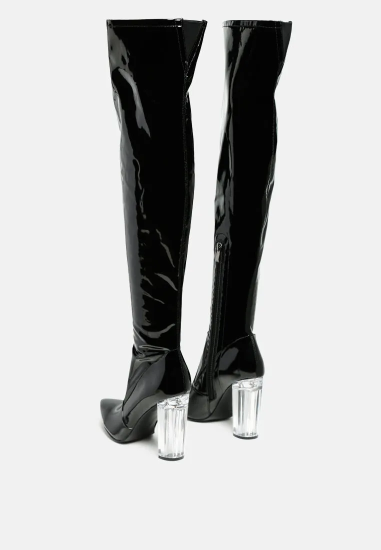 noire thigh high long boots in patent pu