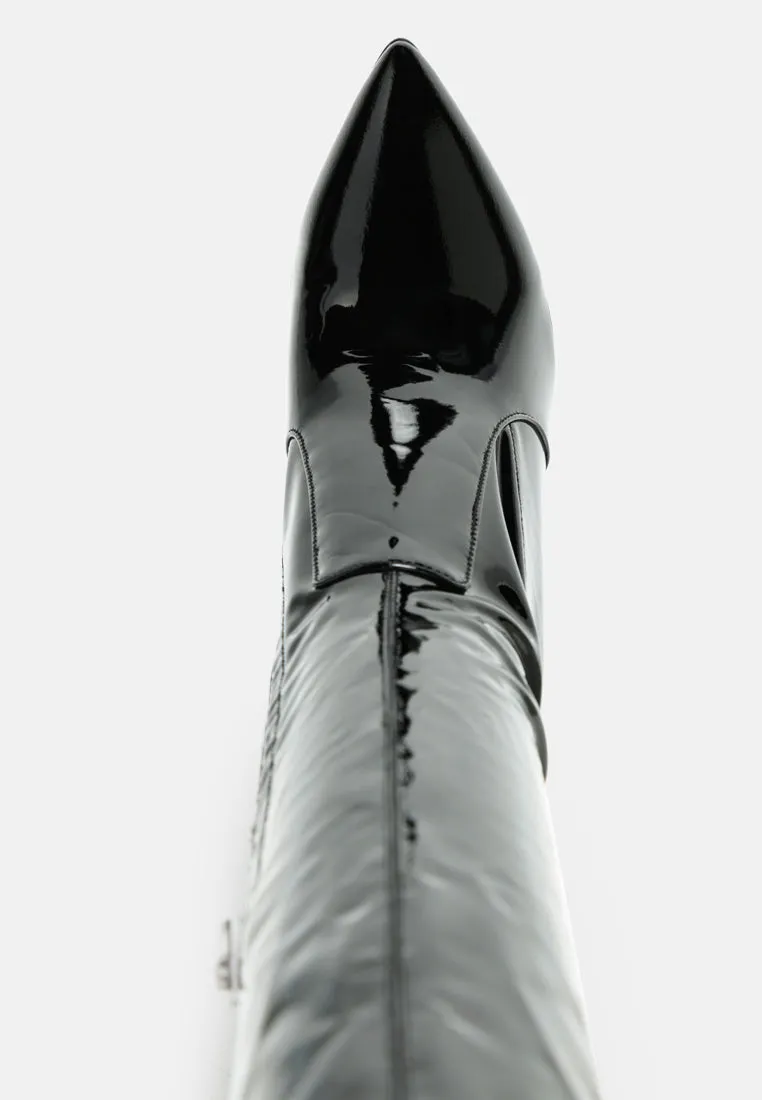 noire thigh high long boots in patent pu