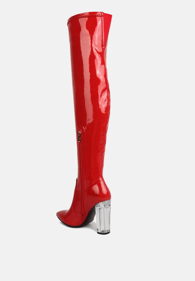 noire thigh high long boots in patent pu