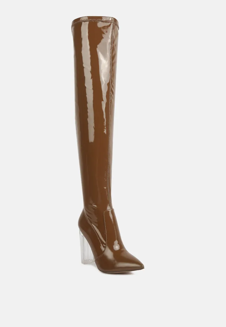 noire thigh high long boots in patent pu