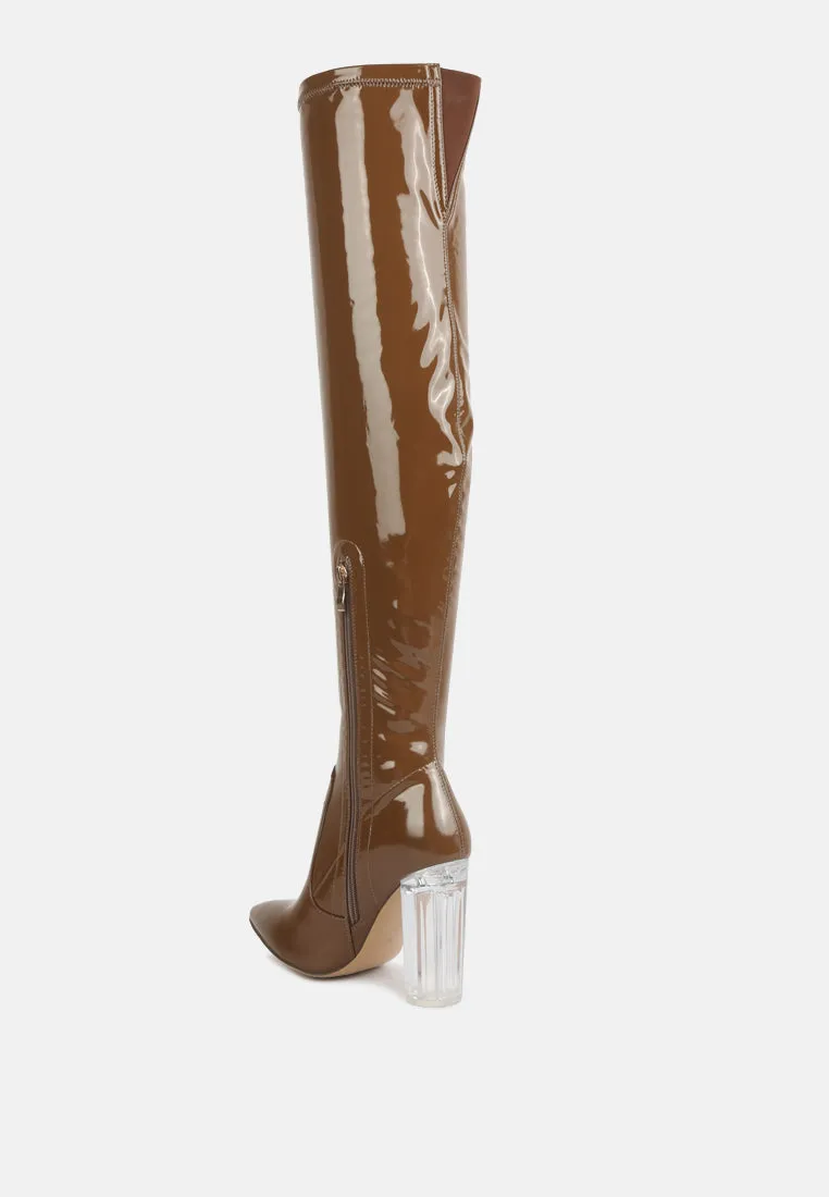 noire thigh high long boots in patent pu