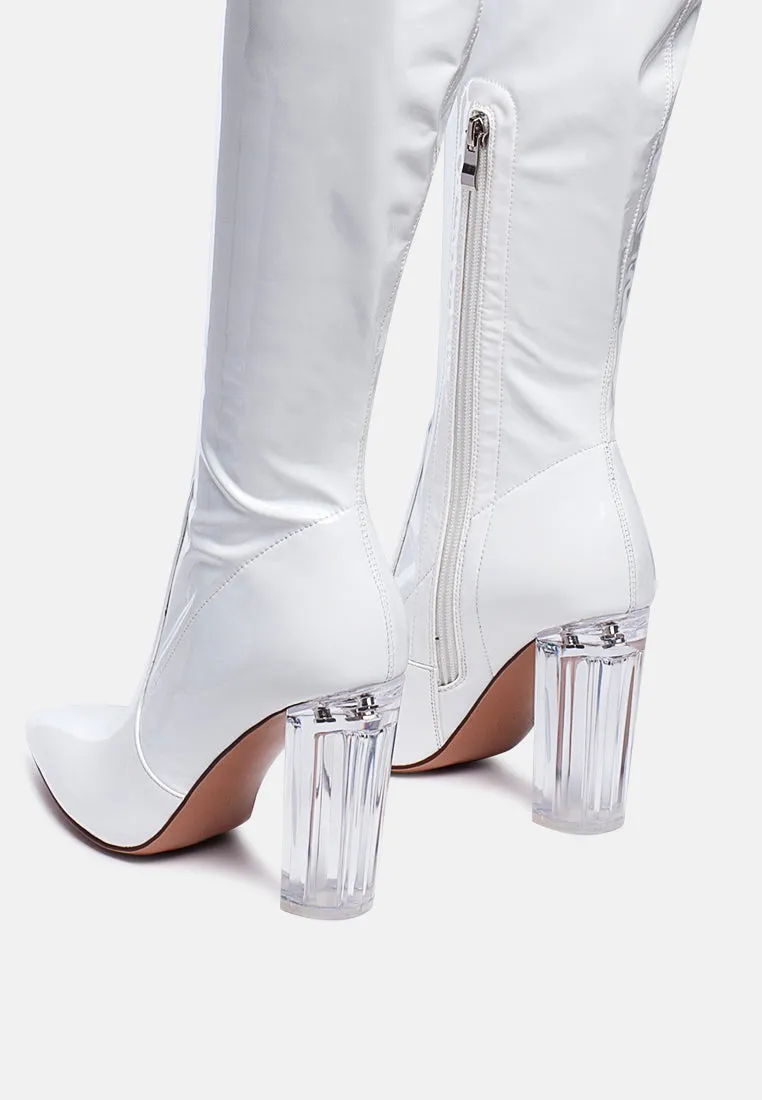 noire thigh high long boots in patent pu