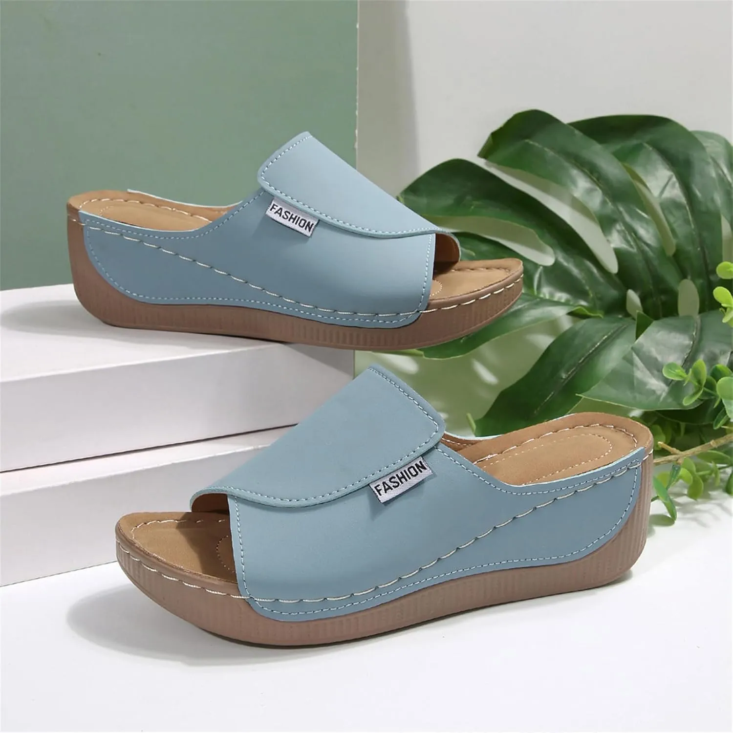Orthopedic Sandals for Women, Slip On Dressy Sandals, Summer Beach Slippers, Comfort Wear Shoes, Open Toe Breathable Slippers, Faux Leather Orthotic Wedges