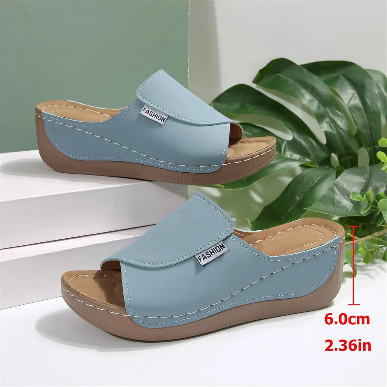 Orthopedic Sandals for Women, Slip On Dressy Sandals, Summer Beach Slippers, Comfort Wear Shoes, Open Toe Breathable Slippers, Faux Leather Orthotic Wedges