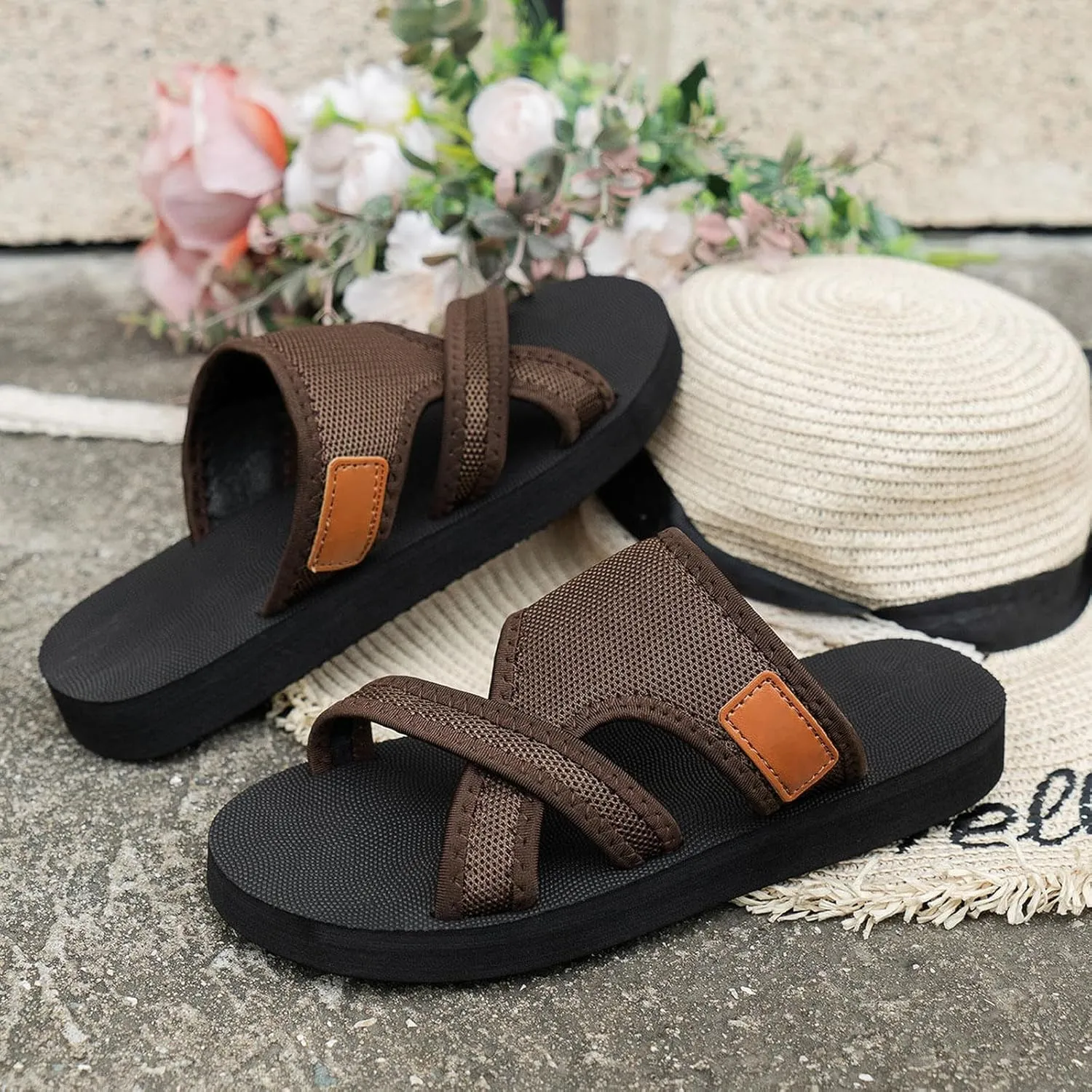Orthopedic Sandals for Women Womens Hollow Mesh Slide Sandals with Arch Support Comfortable Slip On Beach Slippers