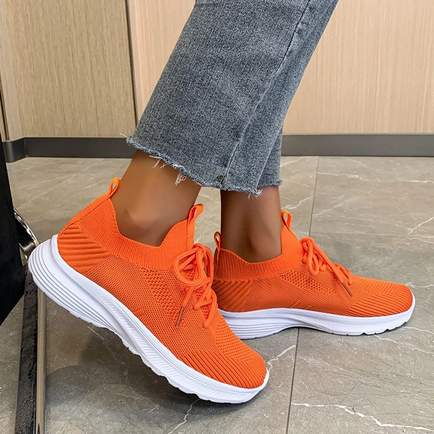 Orthopedic Shoes for Women Tennis Walking Shoes Lightweight Breathable Mesh Sneakers Lace Up Athletic Anti-Slip Casual Shoes