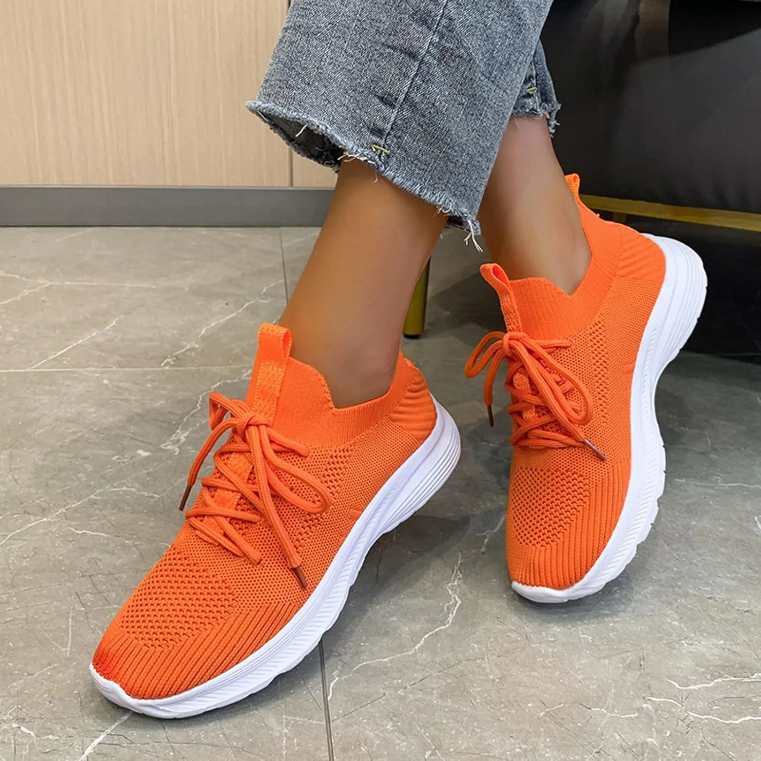 Orthopedic Shoes for Women Tennis Walking Shoes Lightweight Breathable Mesh Sneakers Lace Up Athletic Anti-Slip Casual Shoes