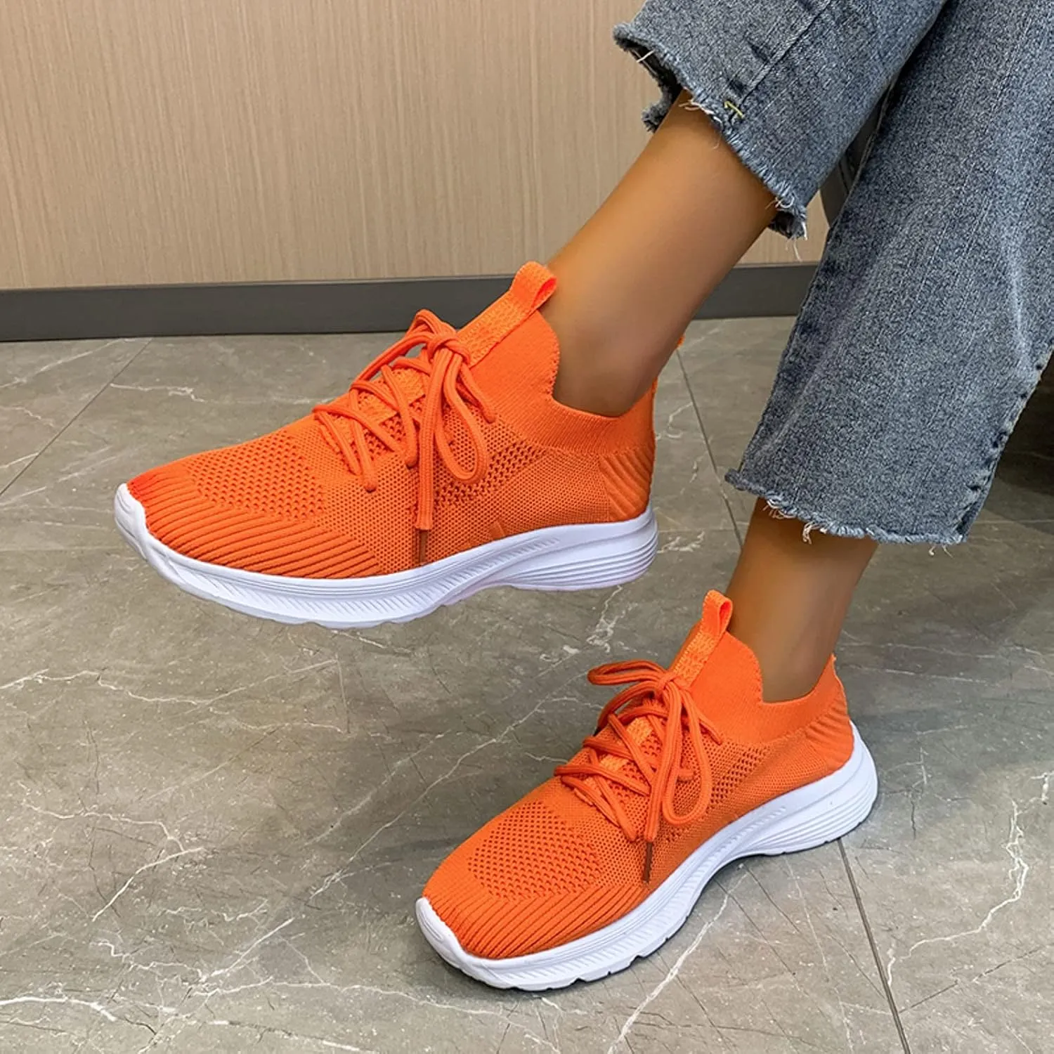 Orthopedic Shoes for Women Tennis Walking Shoes Lightweight Breathable Mesh Sneakers Lace Up Athletic Anti-Slip Casual Shoes