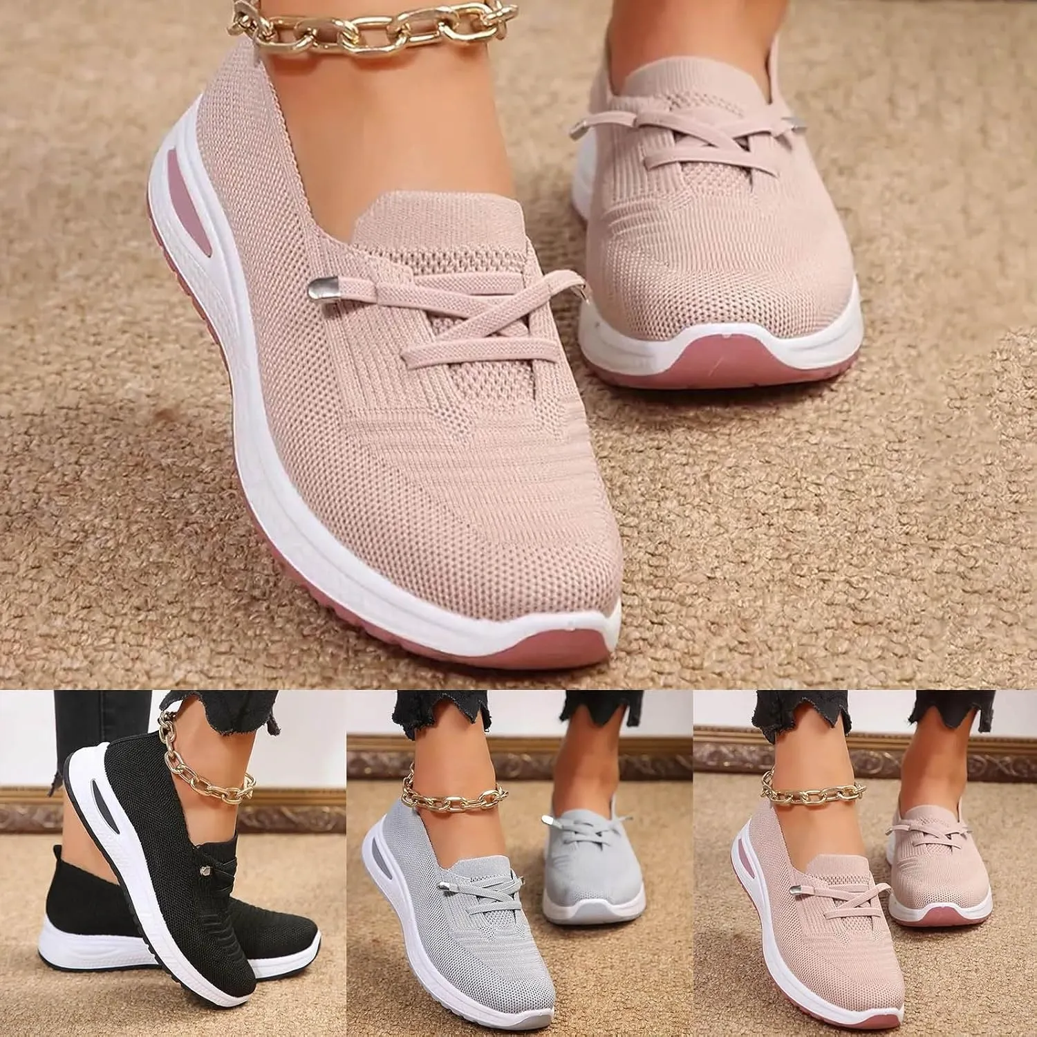 Orthopedic Shoes for Women, Women Wide Width Breathable Walking Comfortable Slip on Sneakers, Non Slip Food Service Lightweight Sneakers for Plantar Fasciitis