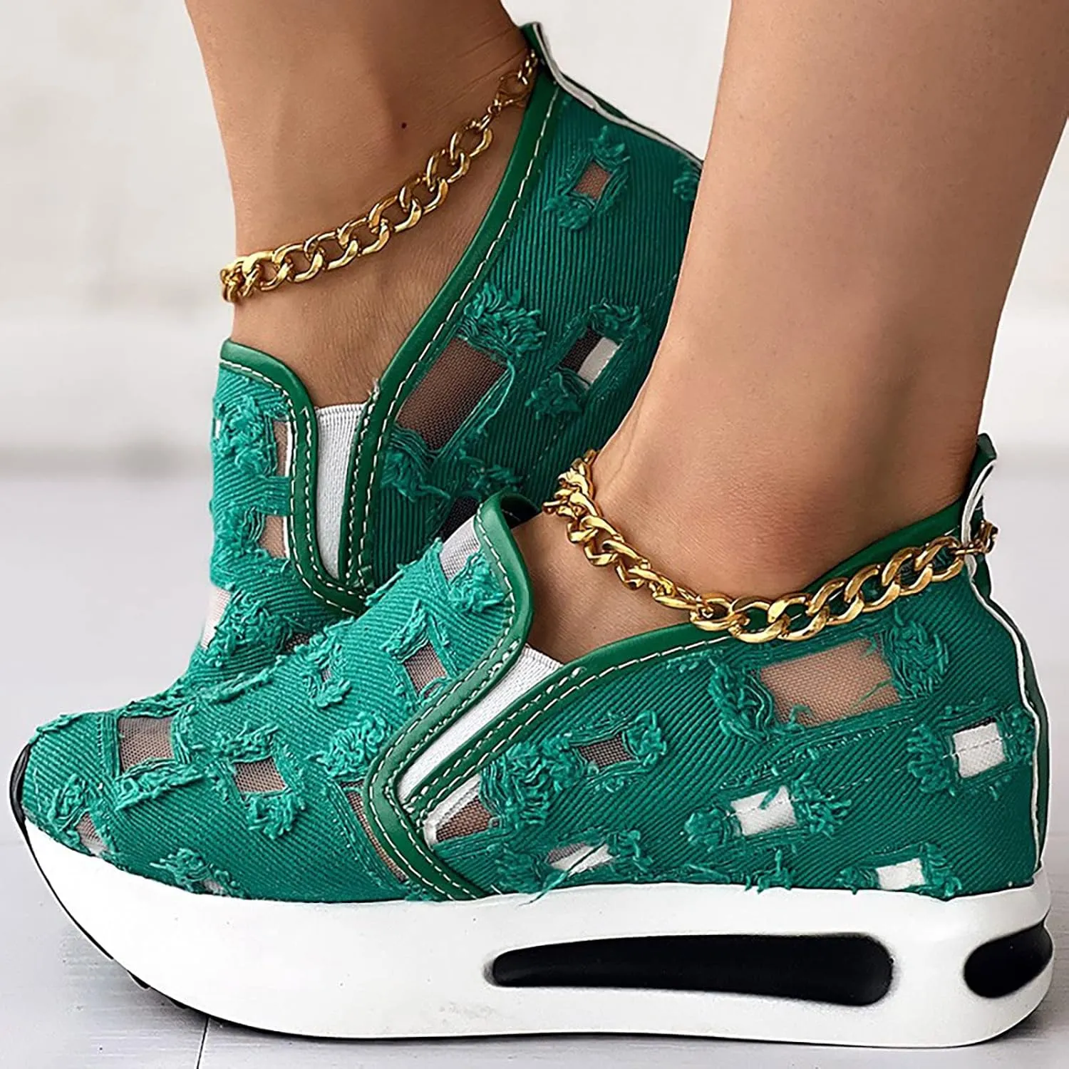 Orthopedic Sneakers for Women with Arch Support, Women Breathable Mesh Walking Shoes Wide Width Slip On Platform Sneakers Embroidery Comfortable Work Shoes