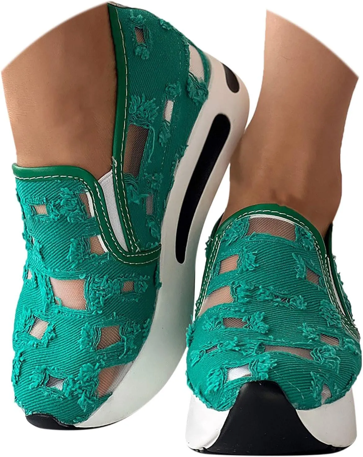 Orthopedic Sneakers for Women with Arch Support, Women Breathable Mesh Walking Shoes Wide Width Slip On Platform Sneakers Embroidery Comfortable Work Shoes