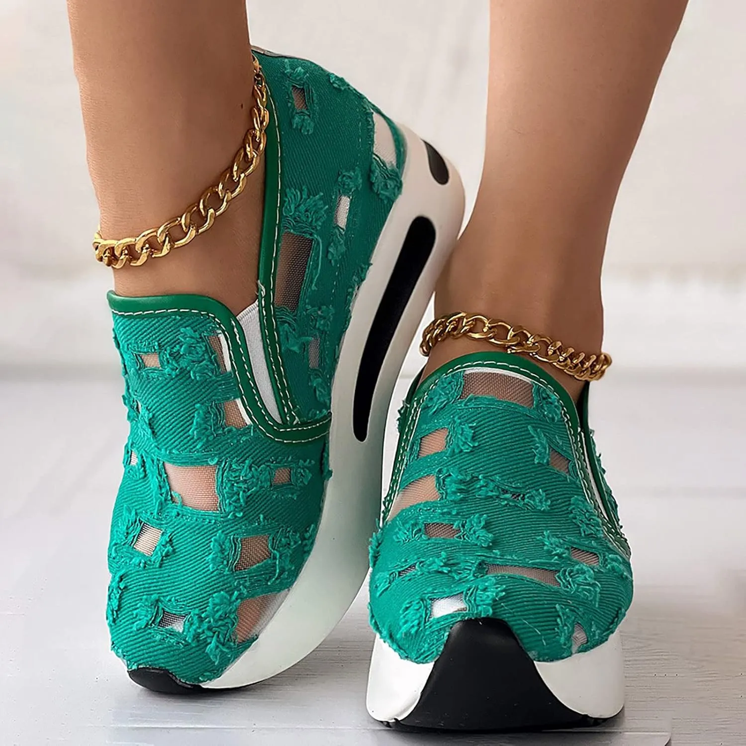Orthopedic Sneakers for Women with Arch Support, Women Breathable Mesh Walking Shoes Wide Width Slip On Platform Sneakers Embroidery Comfortable Work Shoes